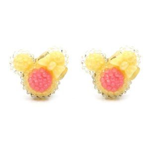 Yellow Pink Mouse Shaped Clip On Earrings