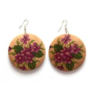 Wooden Discs with Purple Flower Print