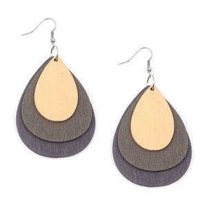 Brown Wooden Layered Teardrop Dangle Earrings