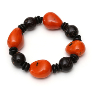 Orange and black Visola, Corozo and Coco Disk Elastic Bracelet