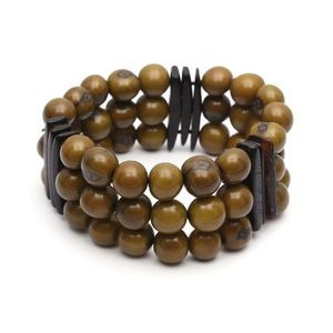 Handmade Olive Green 3 Row Acai Seed and Coconut Shell Stick Stretch Bracelet