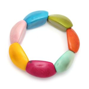 Handmade Colourful Cowrie Shell-Shaped Inspired Tagua Stretch Bracelet