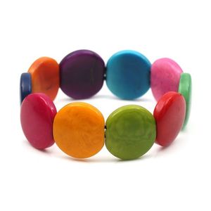 Rainbow Tagua Disc Stretch Bracelet
