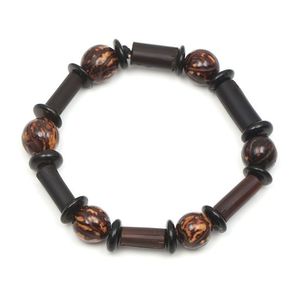 Brown and Black Wooden Bead Stretch Bracelet