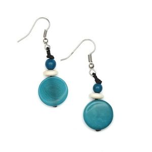 Turquoise Round Tagua Disc and Beads Drop Earrings