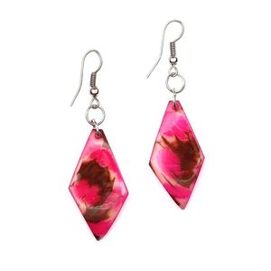 Fuchsia Diamond-shaped Tagua with Marble Effect Drop Earrings