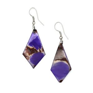 Purple Diamond-shaped Tagua with Marble Effect Drop Earrings