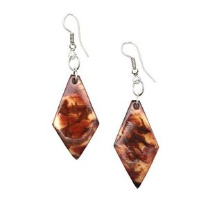 Brown Diamond-shaped Tagua with Marble Effect Drop Earrings