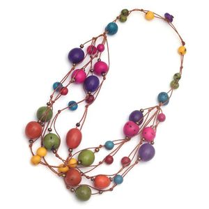 Handmade Colourful Tagua Nut and Acai Seed Cord Necklace