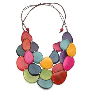 Handmade Colourful 3 Strand Tagua Slice Adjustable Cord Necklace