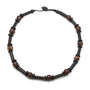 Brown and Black Wooden Bead Necklace