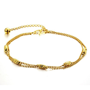 18ct gold plated double ball chain and cigar bead shaped anklet
