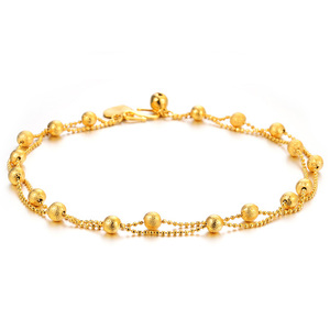 18ct gold plated double ball chain and bead anklet
