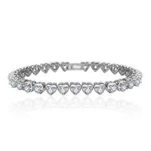 White Gold Plated Simulated Diamond Cubic Zirconia Heart Charm Bracelet