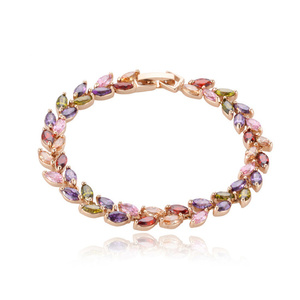 Rose Gold Plated Multicoloured Cubic Zirconia Crystal Marquise Cut Bracelet