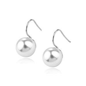 White Gold Plated White Round Simulated Pearl Drop Earrings