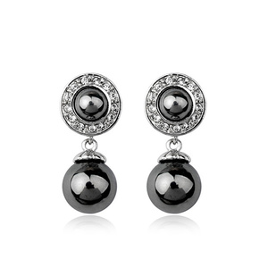 White Gold-plated Dark Gray Simulated Pearl with Crystal 