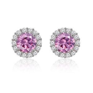 Pink Round Cubic Zirconia Halo Stud Earrings