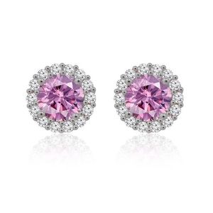 Pink Round Cubic Zirconia Halo Stud Earrings