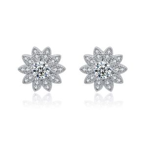 Diamante Cubic Zirconia Crystal Flower Stud Earrings