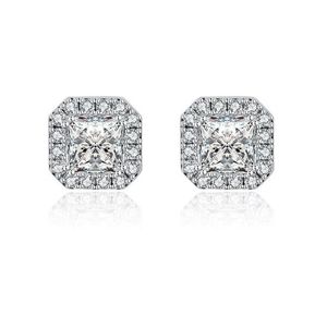 Halo Princess Cut Cubic Zirconia Square Stud Earrings