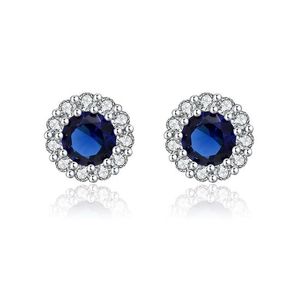 Simulated Blue Sapphire Round Cubic Zirconia Halo Stud Earrings