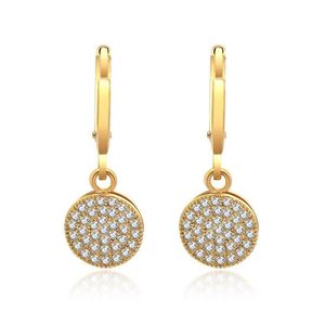 Gold Plated Micro Pave Cubic Zirconia Disc Huggie Drop Earrings