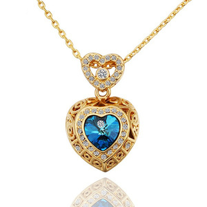 18ct gold plated with blue Swarovski Elements Crystal heart pendant necklace