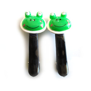 Green Frogs on Black Clips (Pair)