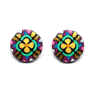 Yellow Four-Leaf Flower Coconut Stud Earrings