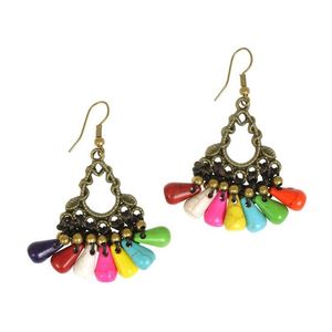 Handmade Multicoloured Beads with Vintage Brass Drop Earrings