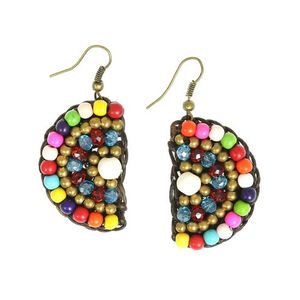Handmade Multicoloured Beads Half Moon Wax Cord Drop Earrings