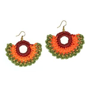 Orange & Green Wax Cord Hoop with Bead Drop Earrings