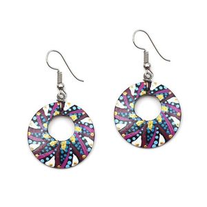 Dotty Flower Coconut Shell Disc Drop Earrings