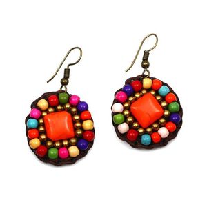 Round Colourful Bead Wax Cord Drop Earrings