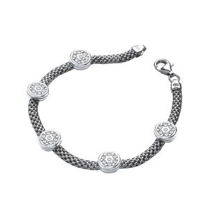 Ruthenium Mesh with Five Circles CZs 7"/19cm Bracelet