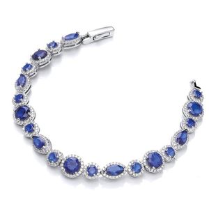Marquise & Rounds Sapphire Blue CZs in Halo with Clear CZ Tennis Silver Bracelet