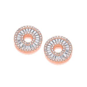 Rose Gold Coated Circle of Life in Baguettes and Round CZ Earrings