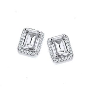 Micro Pavé Emerald Cut CZ Silver Stud Earrings