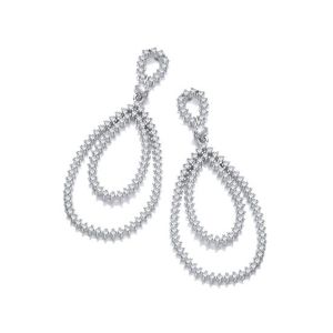 Micro Pavé CZs Pear Shape Drop Silver Earrings