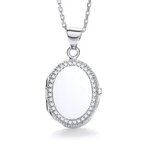 Oval Shape with Thin Line of CZs Locket