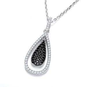 Micro Pavé Black & White Drop Pendant with 18" Chain