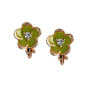 Green Enamel Crystal Flower Gold-Tone Clip-on Earrings
