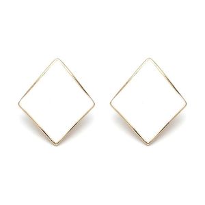 White Enamel Curved Diamond Shaped Screw Back Clip-on Earrings