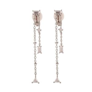 Silver-plated Cubic Zirconia Double Chain Drop Clip-on Earrings