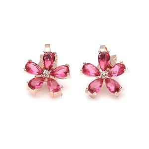 Pink Cubic Zirconia Flower Rose Gold-plated Clip-on Earrings