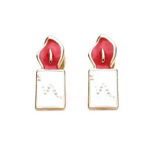 White and Red Enamel Lighter Gold-tone Clip-on Earrings