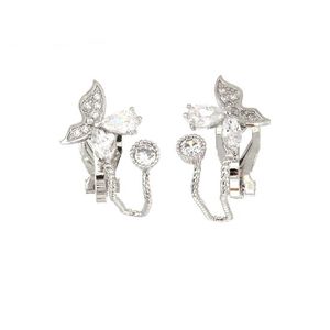 Silver-tone Cubic Zirconia Butterfly Clip-on Earrings