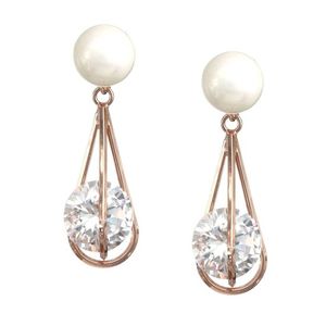 Gold-plated Cubic Zirconia with Shell Pearl Drop Clip-on Earrings