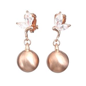 Cubic Zirconia Butterfly with Gold-tone Bead Drop Clip-on Earrings